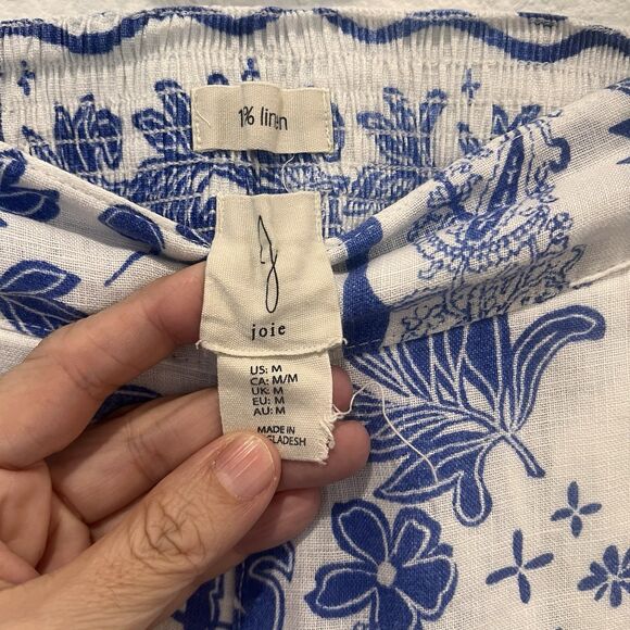 Joie Blue Tropical Print Linen Wide Leg Pants Sz M Resort Wear Beach Vacation - Picture 4 of 10